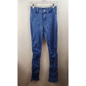 Fashion Nova Juniors 5 Blue Medium Wash Pleated High Rise Denim Skinny Jeans